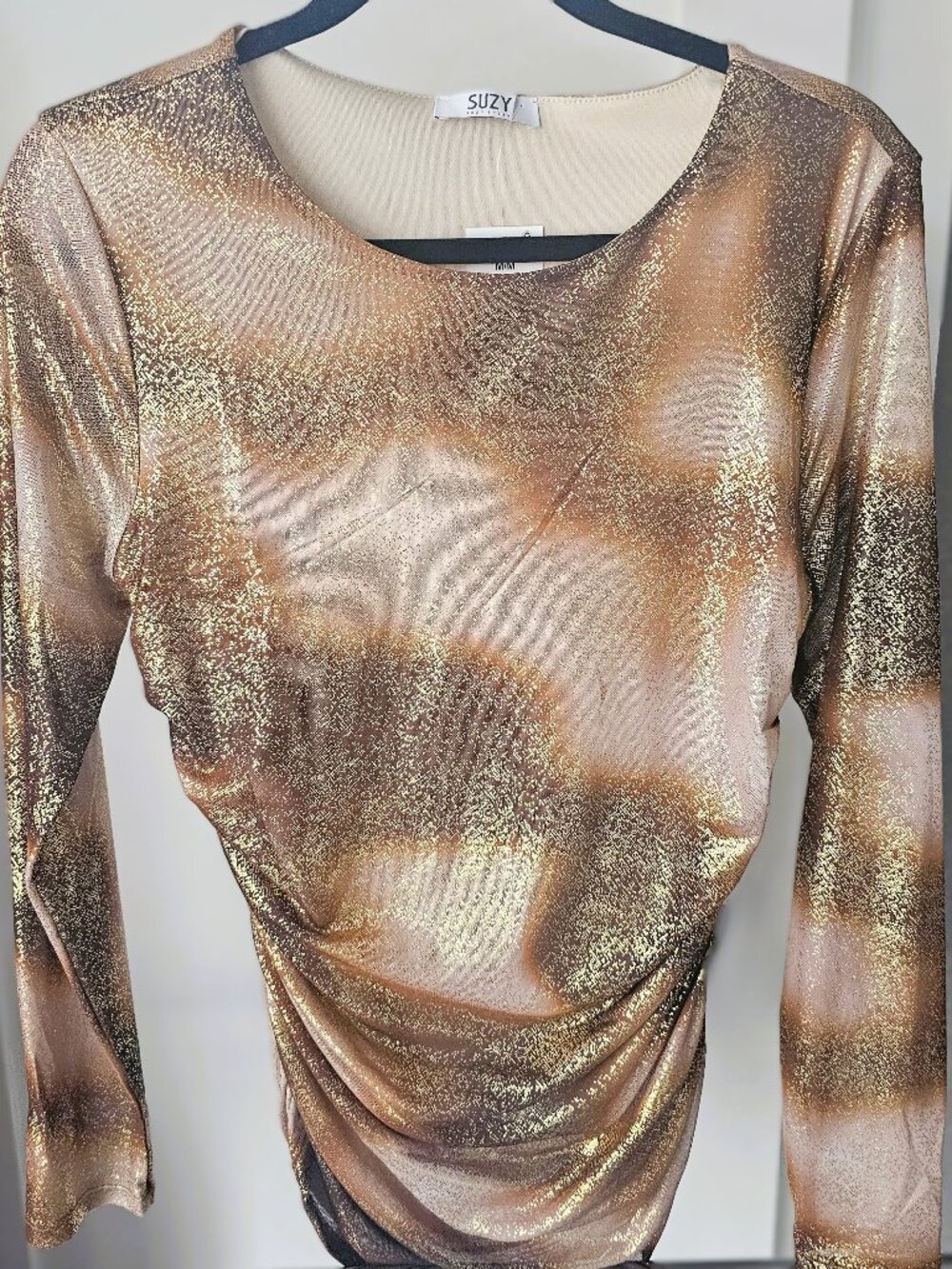 Suzy Shier Gold Shimmer Top ✨ Long Sleeve Party / Holiday (M) NWT
